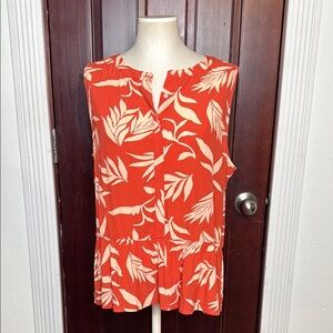LOFT Orange and Cream Leaf Print peplum Blouse